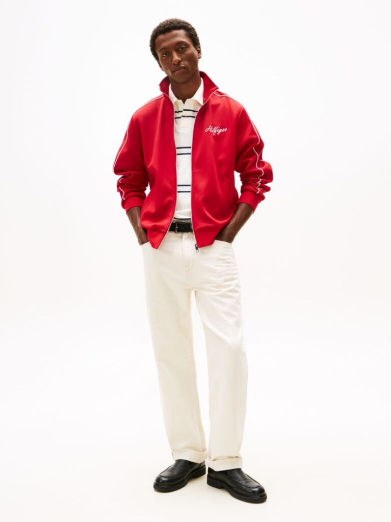 Red Stand-Up Collar Track Jacket  Men