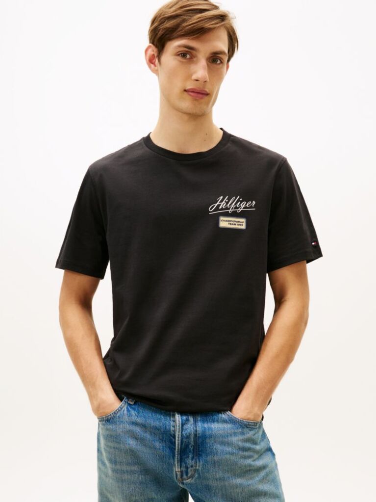 Μαύρο T-Shirt Με Λογότυπο Και Στρογγυλή Λαιμόκοψη  Άνδρες