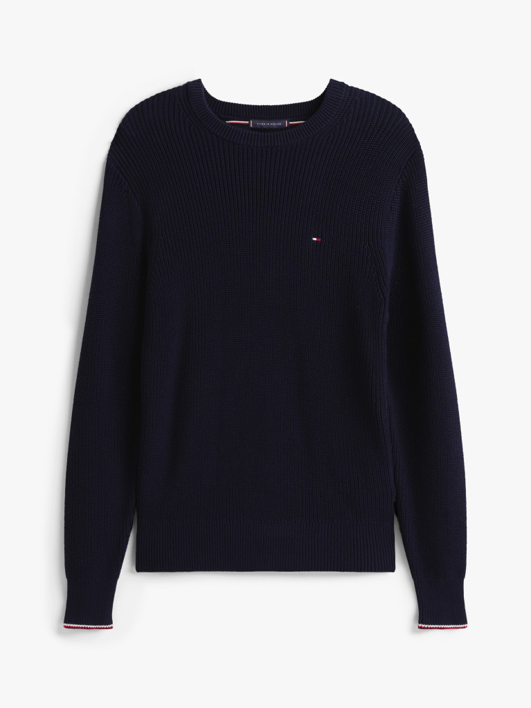 Blue Rib Crew Neck Jumper  Men