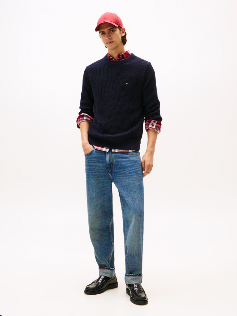 Blue Rib Crew Neck Jumper  Men