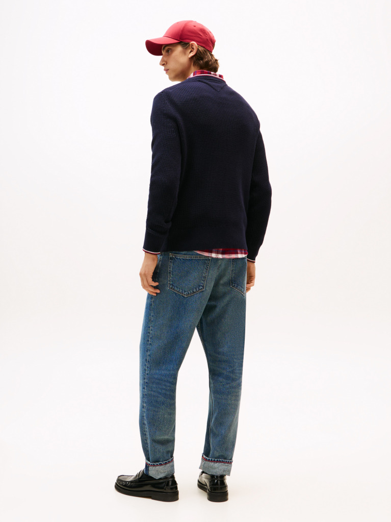 Blue Rib Crew Neck Jumper  Men