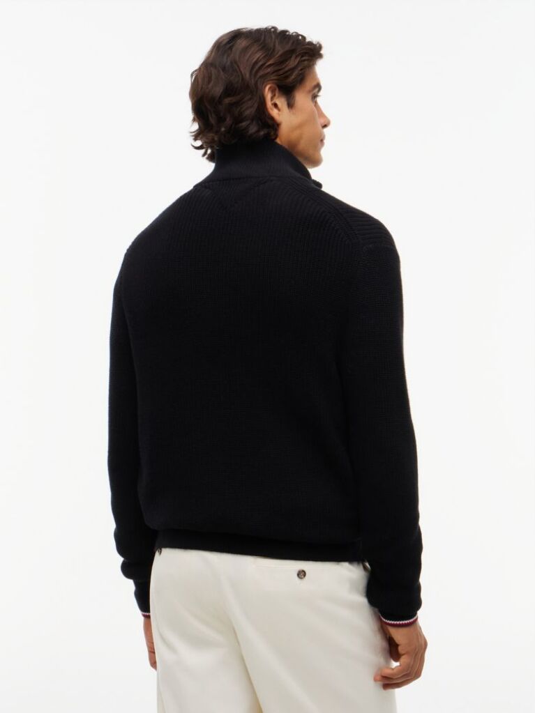 Black Rib Zip Through Cardigan  Men