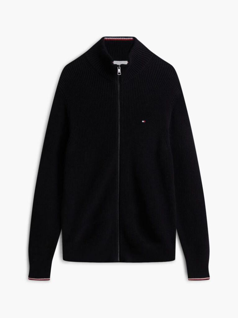 Black Rib Zip Through Cardigan  Men
