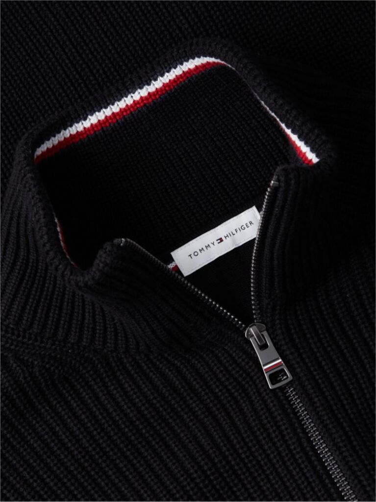 Black Rib Zip Through Cardigan  Men