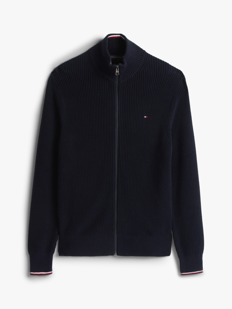 Blue Rib Zip Through Cardigan  Men