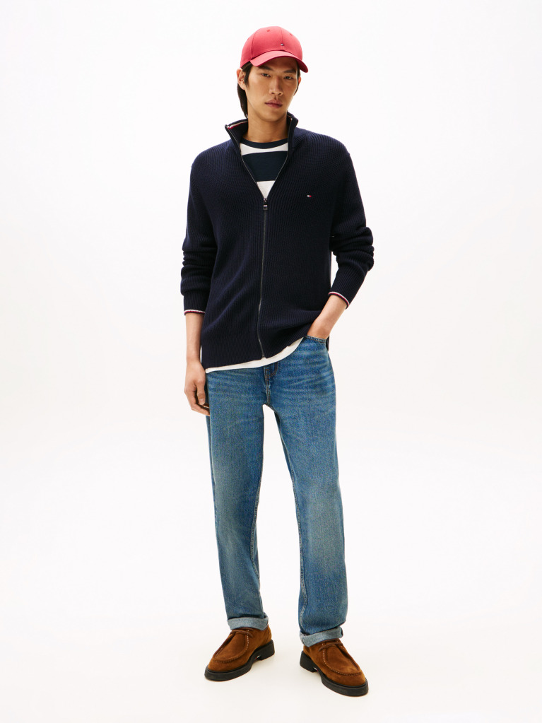 Blue Rib Zip Through Cardigan  Men