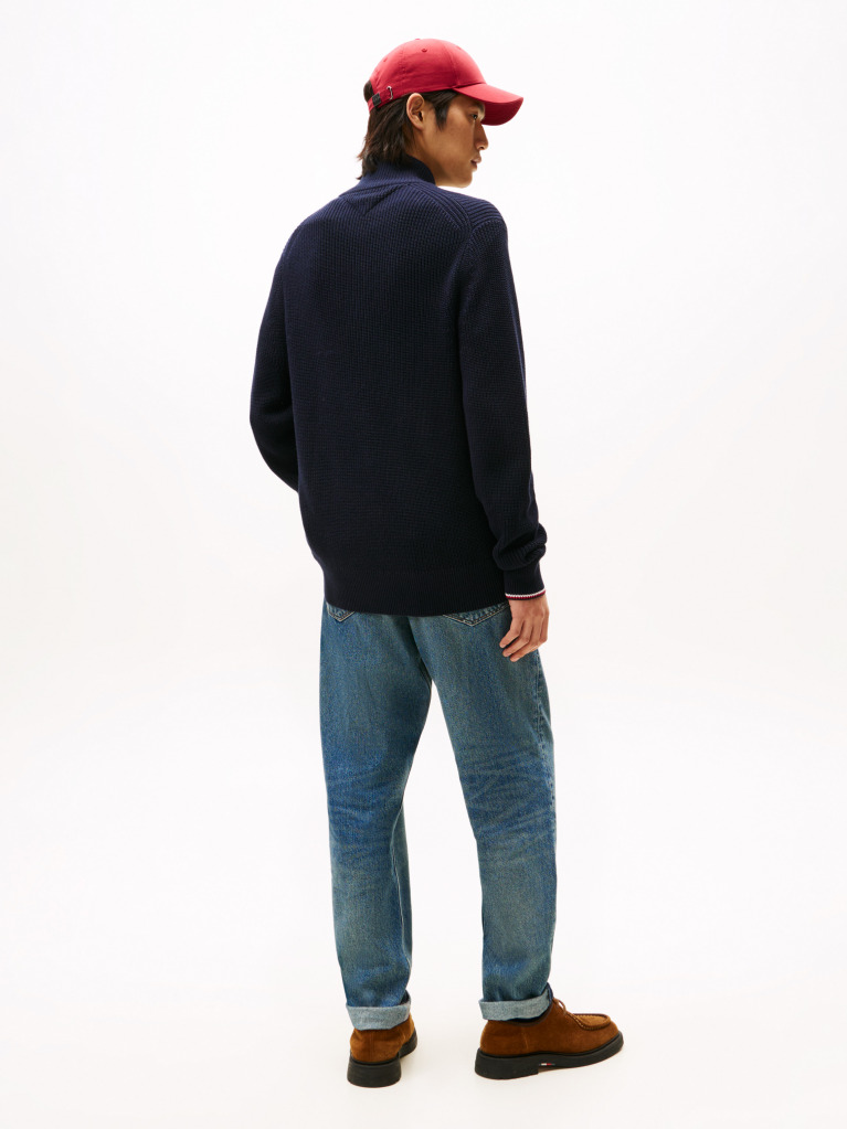 Blue Rib Zip Through Cardigan  Men
