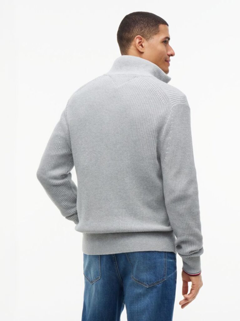 Grey Rib Zip Through Cardigan  Men