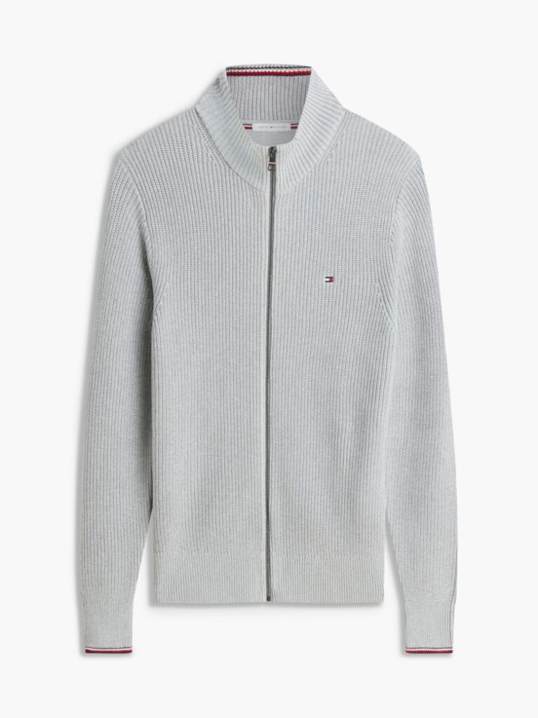 Grey Rib Zip Through Cardigan  Men