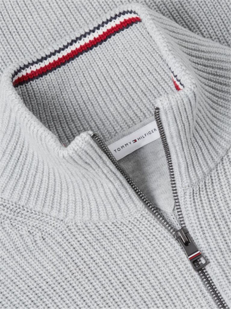 Grey Rib Zip Through Cardigan  Men