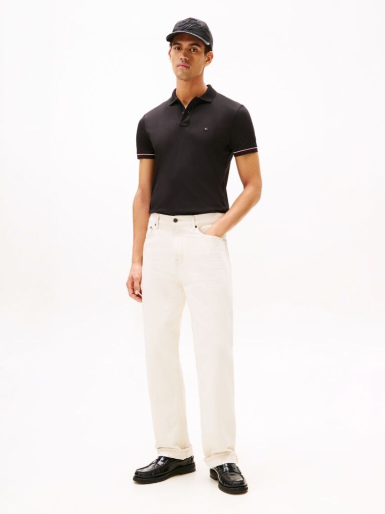 Black Slim Fit Tipped Pique Polo Shirt  Men