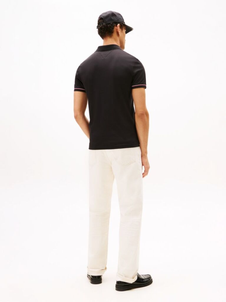 Black Slim Fit Tipped Pique Polo Shirt  Men