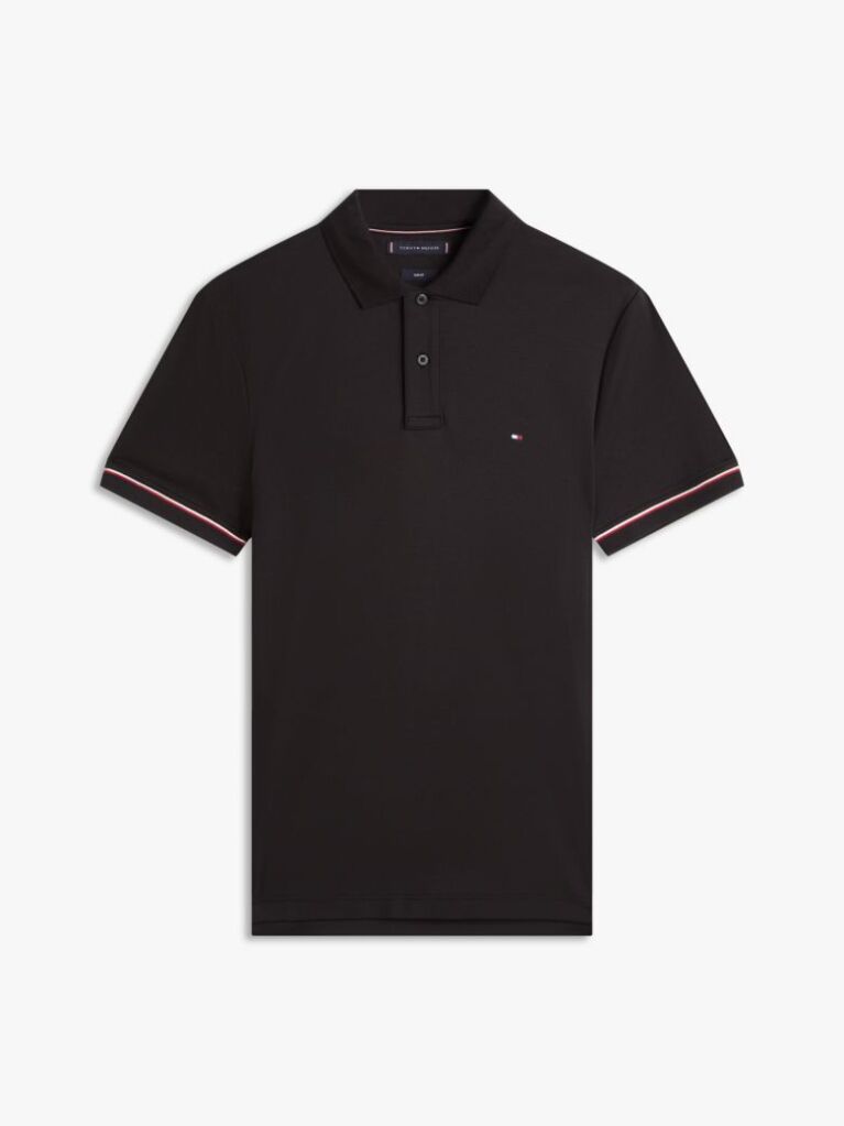 Black Slim Fit Tipped Pique Polo Shirt  Men