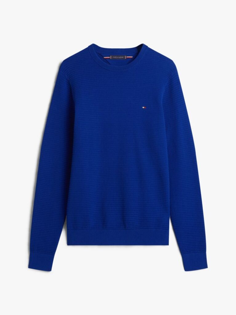 Blue Textured Knit Crew Neck Jumper  Men