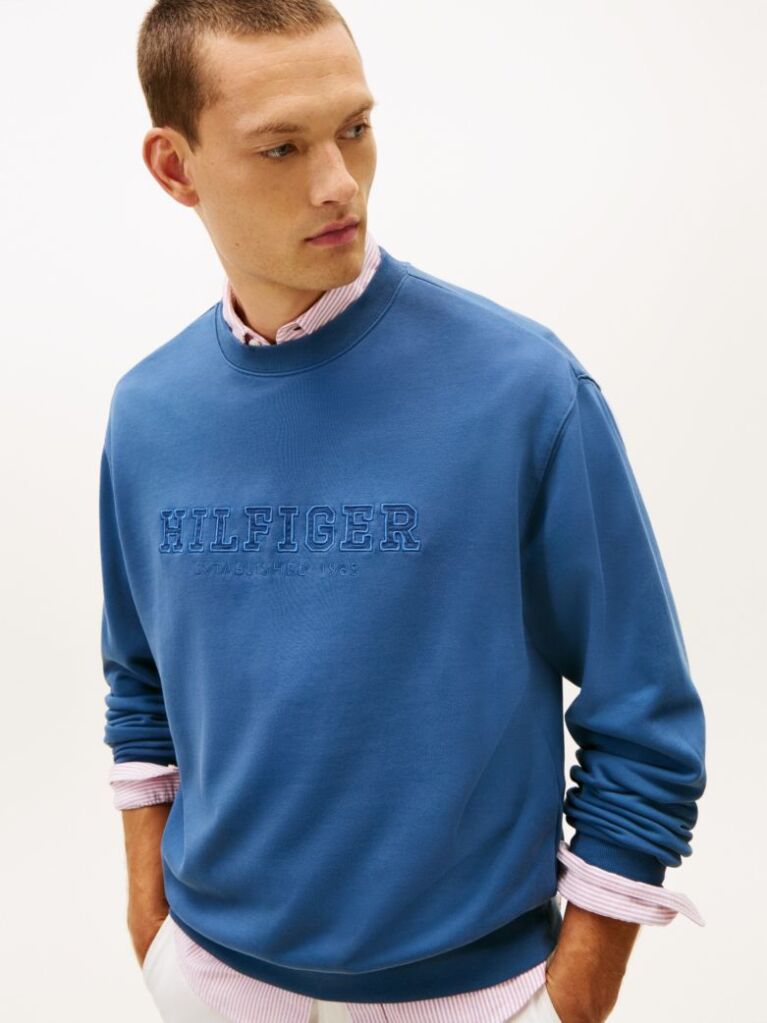 Blue Logo Terry Crew Neck Sweatshirt  Men