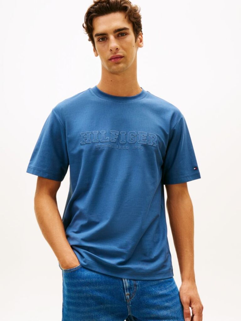 Blue Logo Embroidery Relaxed Crew Neck T-Shirt  Men