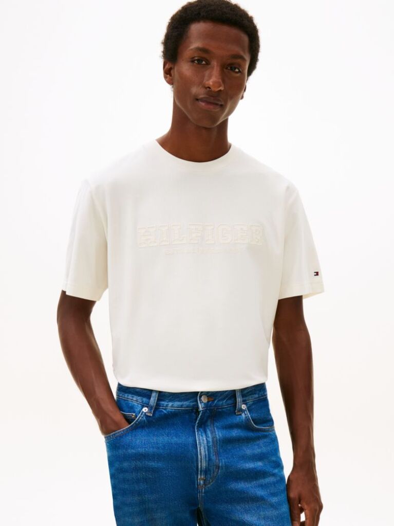 Beige Logo Embroidery Relaxed Crew Neck T-Shirt  Men