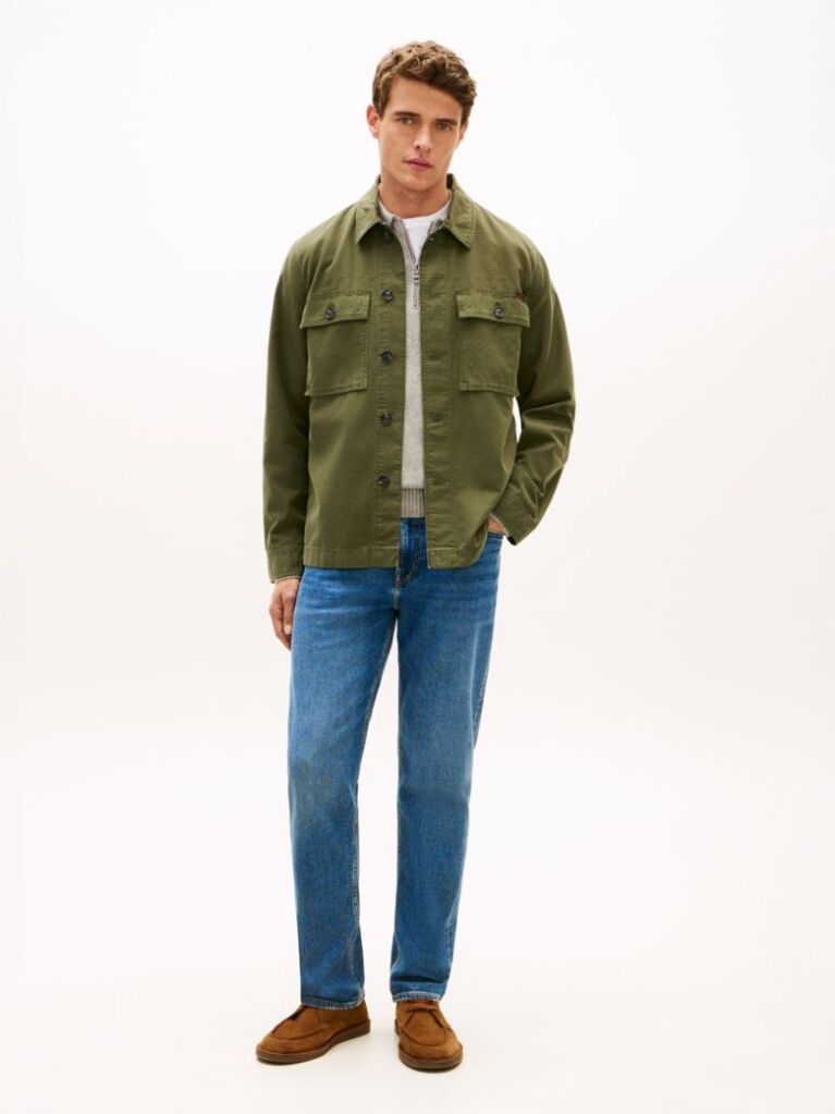 Green Textured Washed Sateen Utility Shirt Jacket  Men