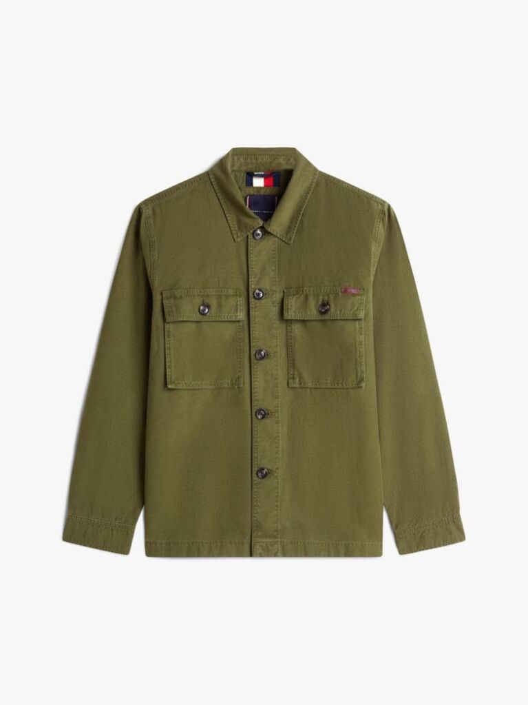 Green Textured Washed Sateen Utility Shirt Jacket  Men