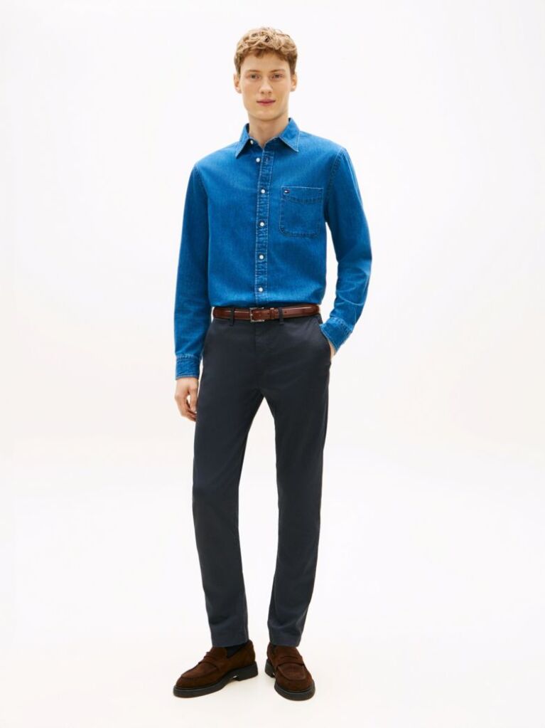 Blue Bleecker Textured Print Slim Trousers  Men