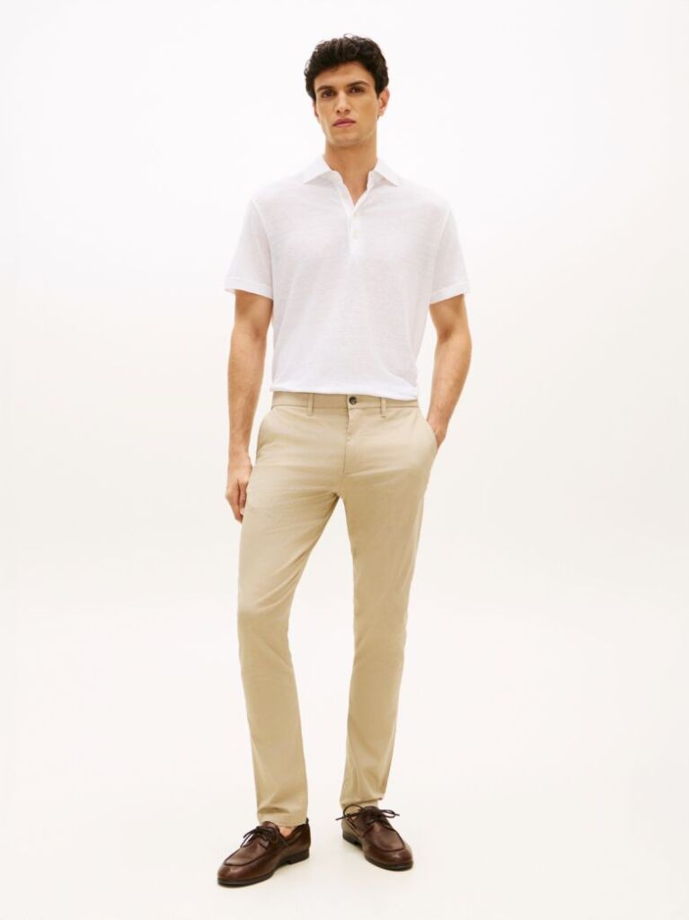 Beige Bleecker Textured Print Slim Trousers  Men