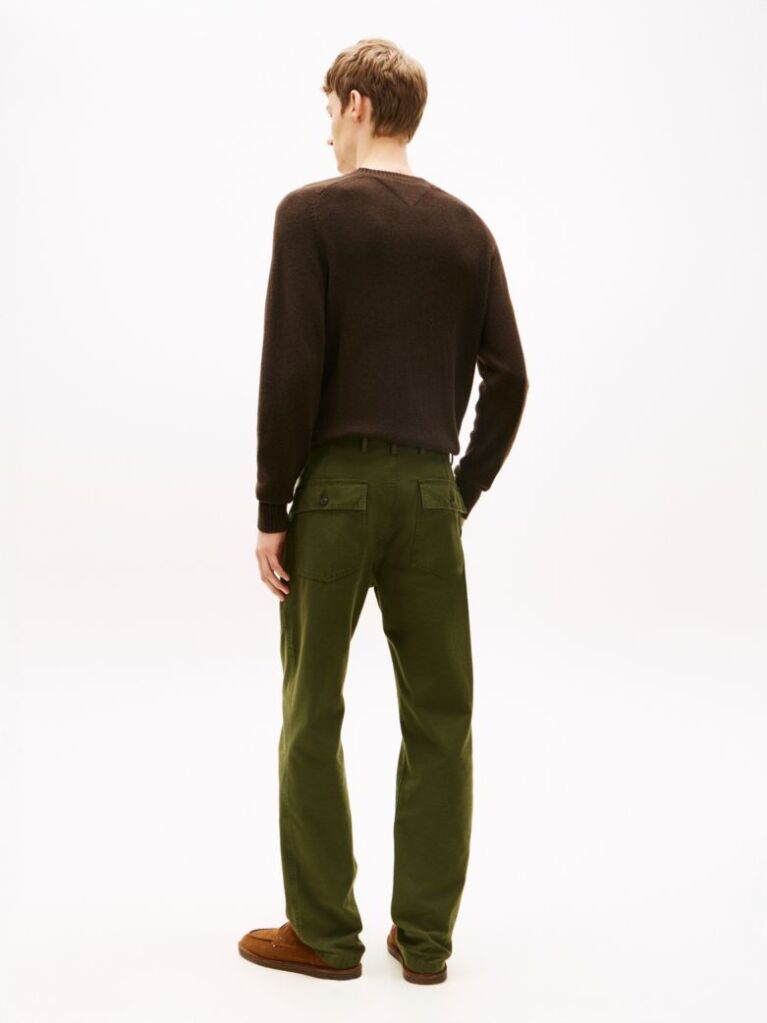 Blue Washed Textured Sateen Utility Trousers  Men