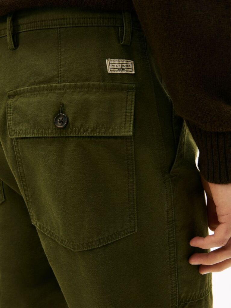 Blue Washed Textured Sateen Utility Trousers  Men