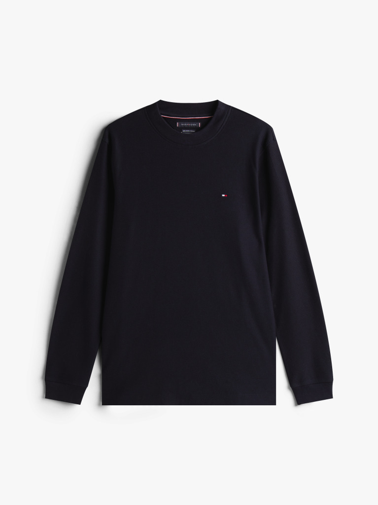 Blue Mercerized Jacquard Long Sleeve Tee  Men