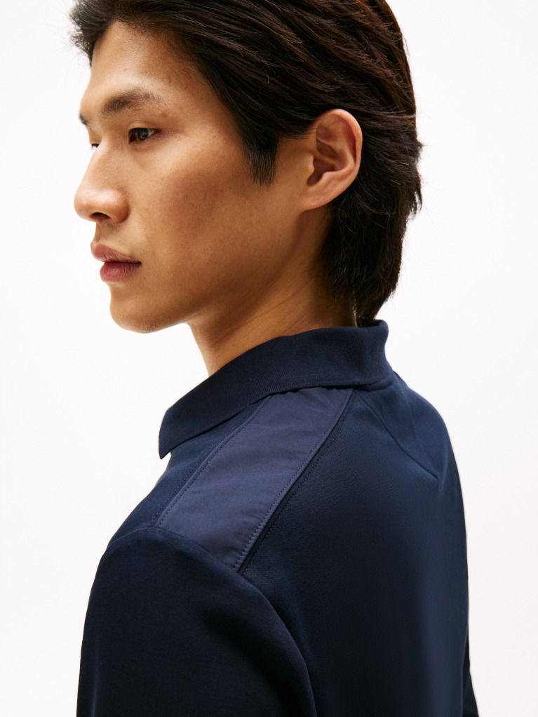 Blue Regular Fit Long Sleeve Polo Shirt  Men