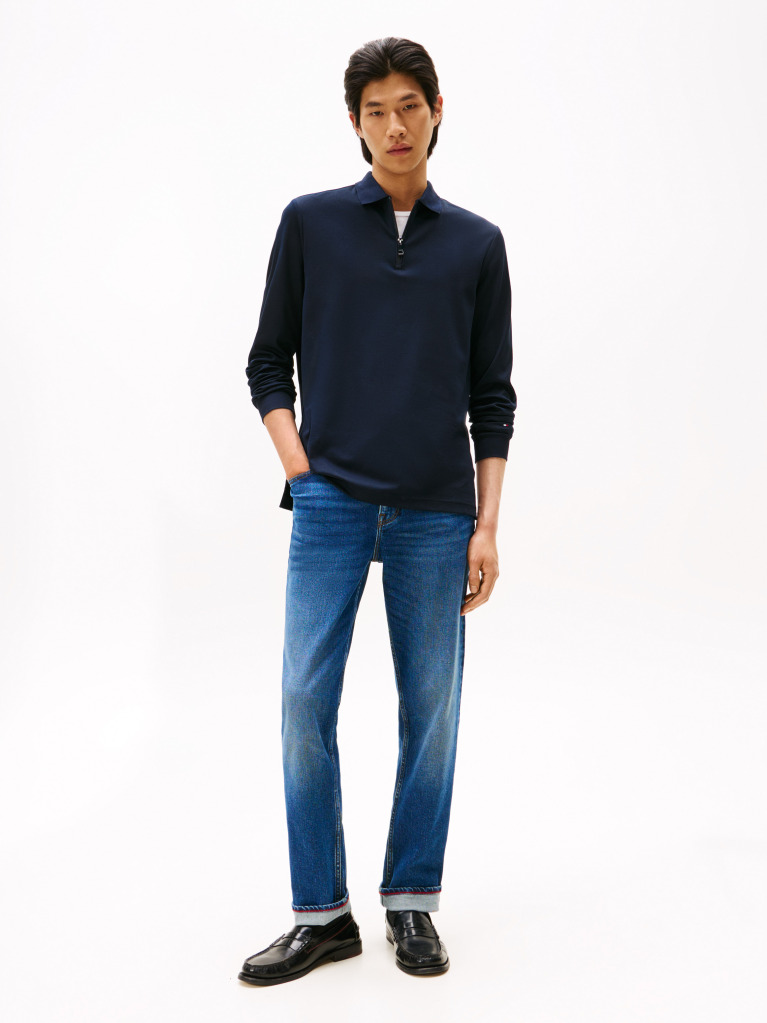 Blue Regular Fit Long Sleeve Polo Shirt  Men