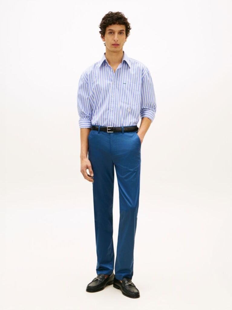 Blue Denton Satin Straight Leg Chinos  Men