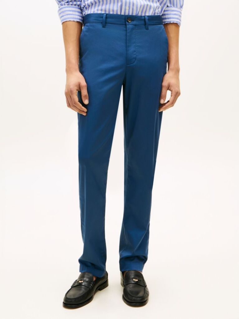 Blue Denton Satin Straight Leg Chinos  Men