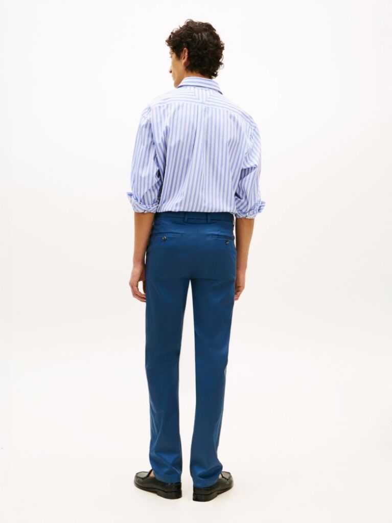 Blue Denton Satin Straight Leg Chinos  Men