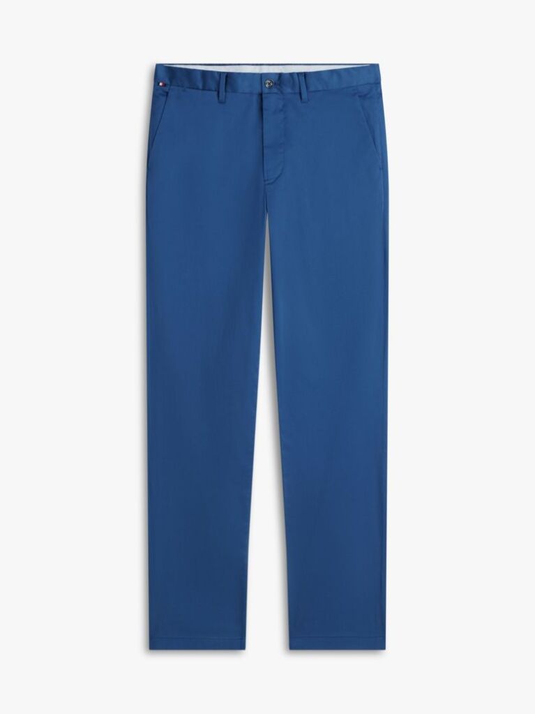 Blue Denton Satin Straight Leg Chinos  Men