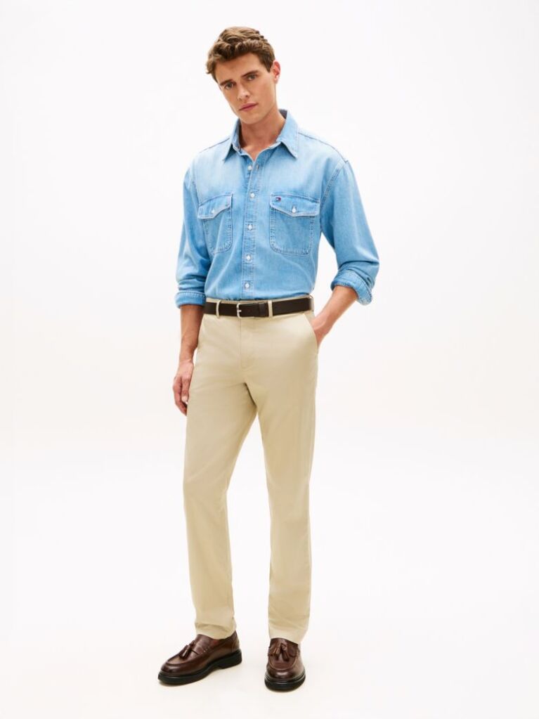 Beige Denton Satin Straight Leg Chinos  Men