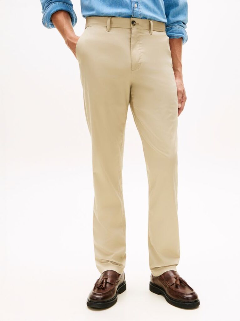 Beige Denton Satin Straight Leg Chinos  Men