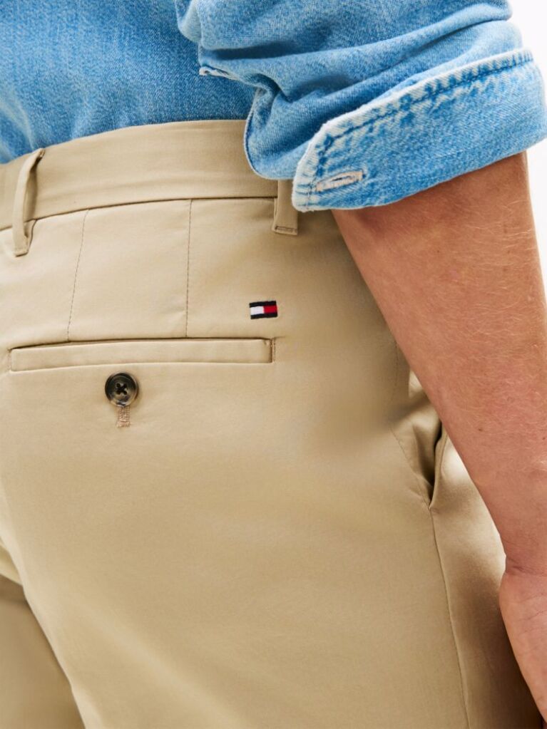 Beige Denton Satin Straight Leg Chinos  Men