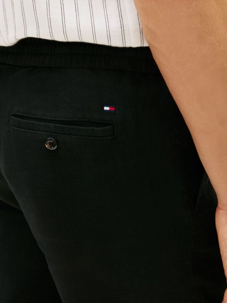 Black Harlem Tapered Leg Linen Blend Chinos  Men