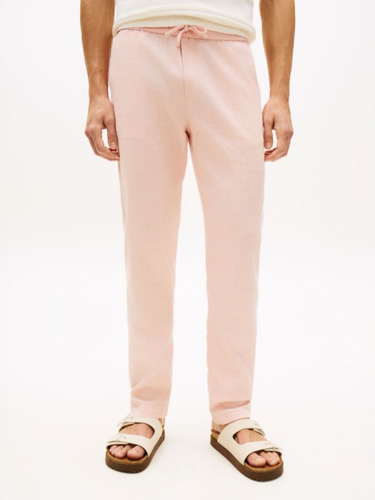Pink Harlem Tapered Leg Linen Blend Chinos  Men