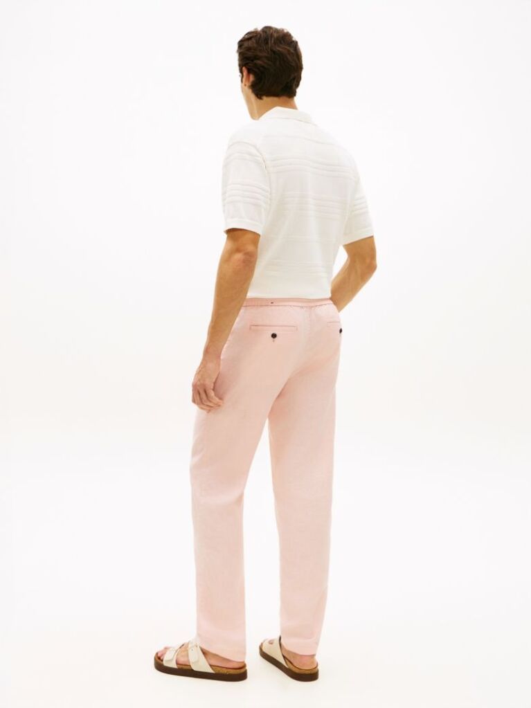Pink Harlem Tapered Leg Linen Blend Chinos  Men