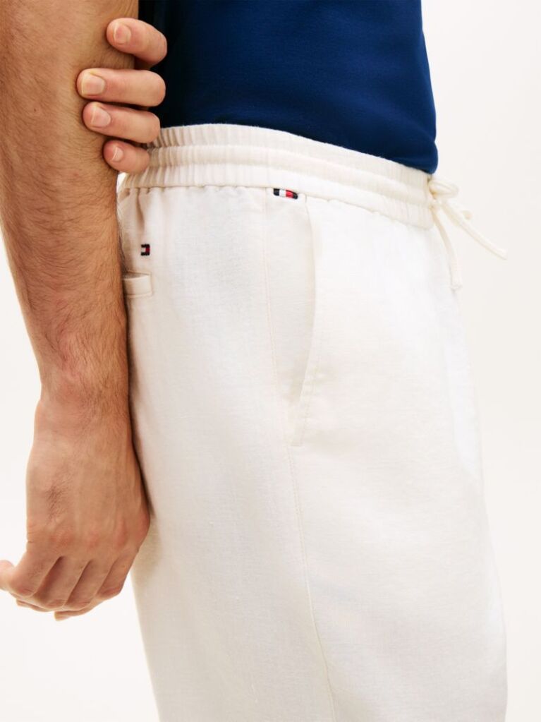 Beige Harlem Tapered Leg Linen Blend Chinos  Men