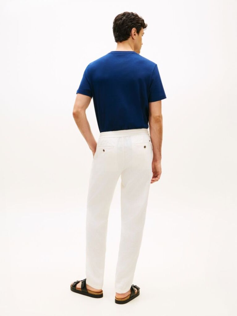 Beige Harlem Tapered Leg Linen Blend Chinos  Men