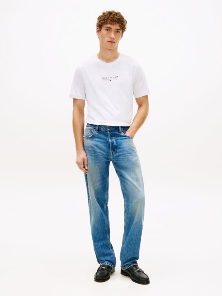 Άσπρο Βαμβακερό T-Shirt Με Κλασική Λαιμόκοψη Και Λογότυπο  Άνδρες