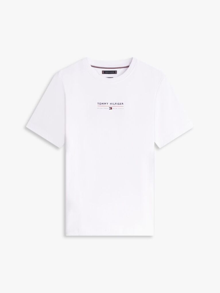 Άσπρο Βαμβακερό T-Shirt Με Κλασική Λαιμόκοψη Και Λογότυπο  Άνδρες