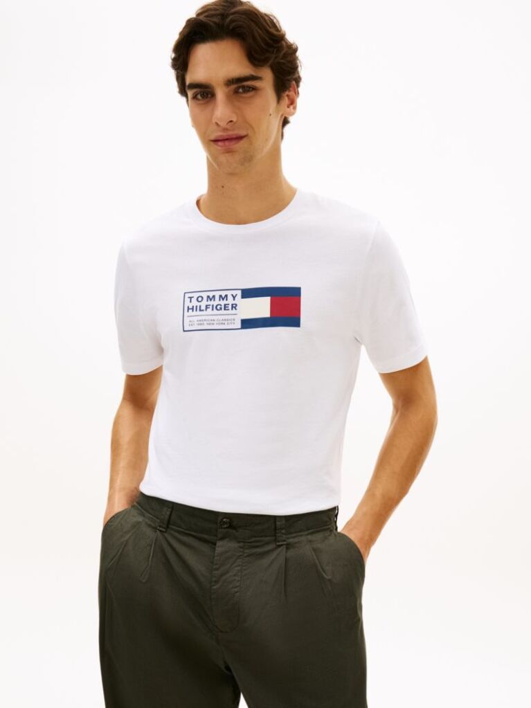 White Logo Jersey Crew Neck T-Shirt  Men