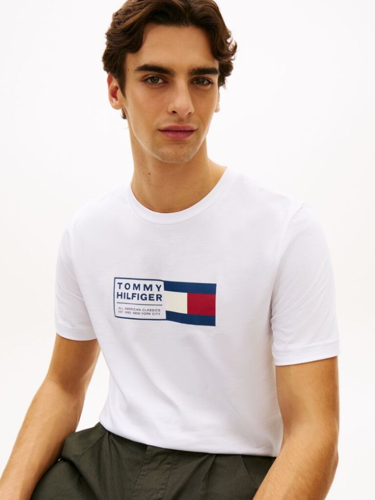 White Logo Jersey Crew Neck T-Shirt  Men