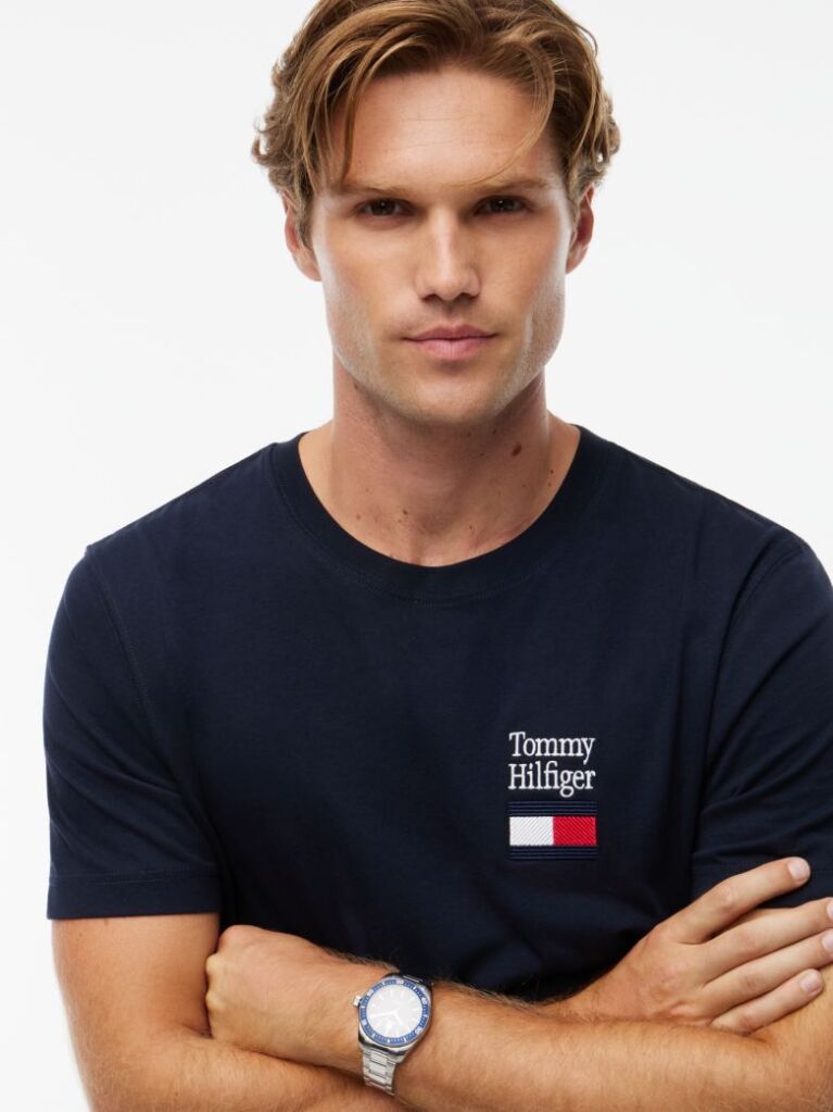 Blue Logo Embroidery Jersey Crew Neck T-Shirt  Men