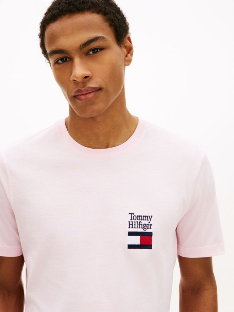 Pink Logo Embroidery Jersey Crew Neck T-Shirt  Men