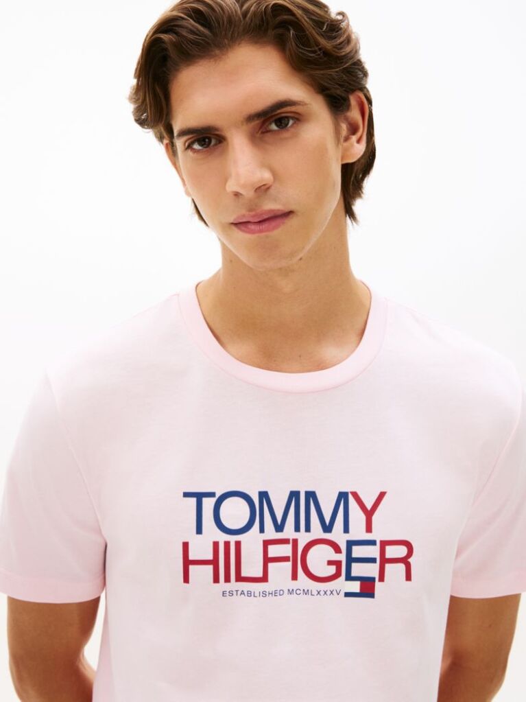 Pink Logo Graphic Crew Neck T-Shirt  Men