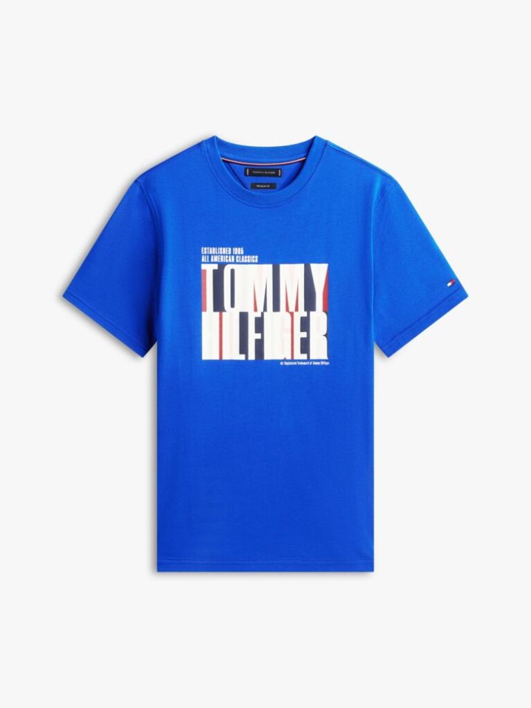 Blue Multicolour Logo Graphic Crew Neck T-Shirt  Men